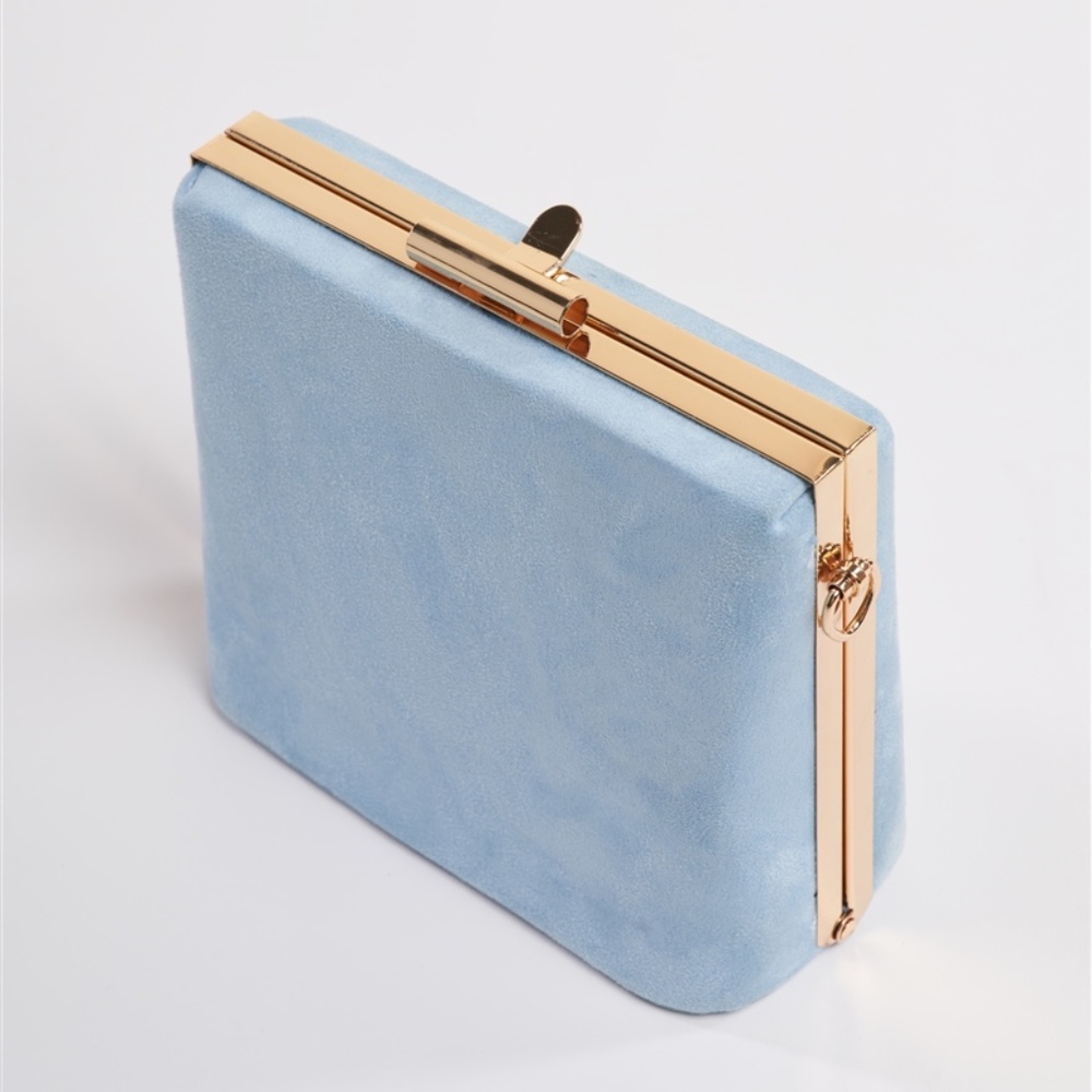 Baby Blue Suede Clutch Crossbody Shoulder Bag